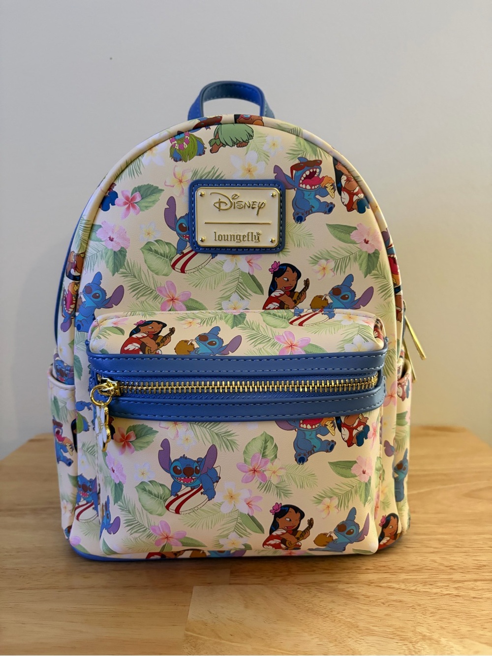 Loungefly Disney Lilo & Stitch Floral Mini Backpack in Cream and Blue